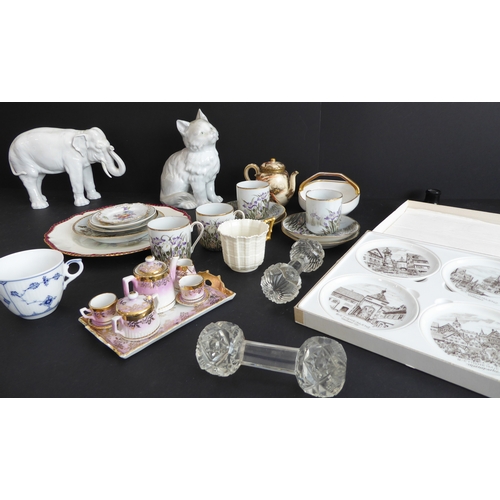 13 - Assorted decorative ceramics and glassware to include:
 a well-modelled Naples-style porcelain eleph... 