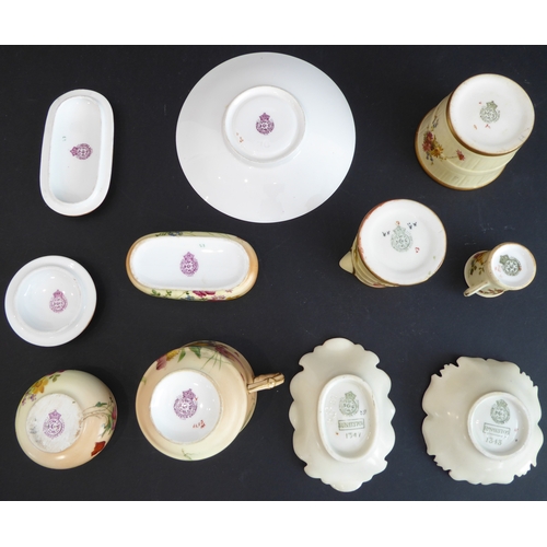 23 - Eleven pieces of early 20th century Royal Worcester blush ware, hand-decorated in enamels and to inc... 