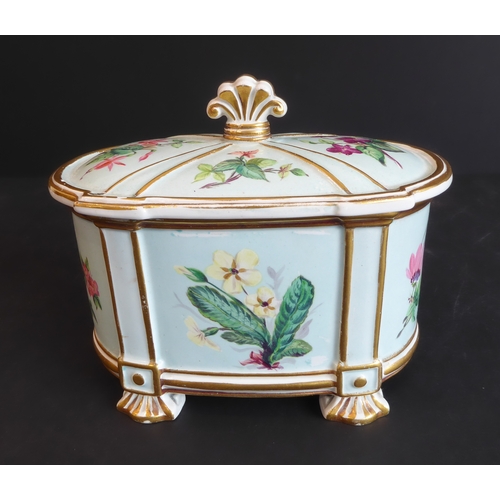 34 - A 19th century continental porcelain jar-and-cover of oval form, hand-gilded and decorated with flor... 