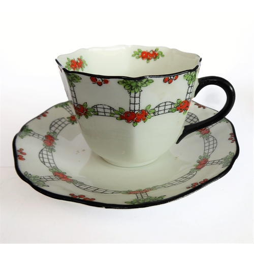 36 - A six-place Sutherland China tea-service comprising cups and saucers (one cup cracked), 17 cm side p... 