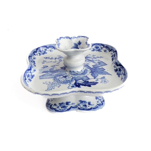 38 - An unusual 19th century blue-and-white pattern oyster server of quatrefoil form and with raised cent... 