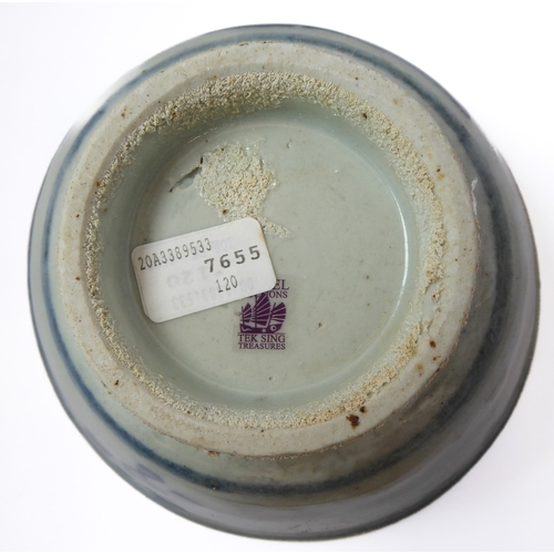 39 - A Chinese porcelain blue and white bowl from the 1822 Tek Sing shipwreck cargo (small chip)