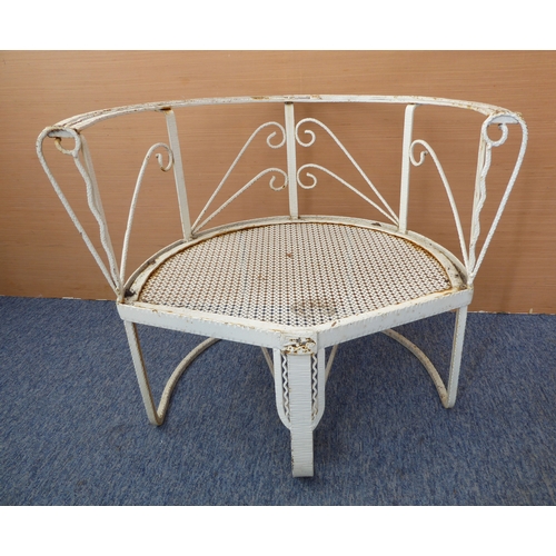 461 - An unusual pair of wrought, hammered and cast iron white-painted garden tub chairs loosely in the st... 