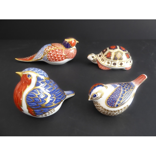 8 - Four first quality Royal Crown Derby paperweights: a pheasant (17cm), a tortoise (minus button), a r... 