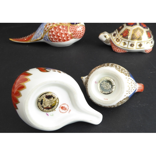 8 - Four first quality Royal Crown Derby paperweights: a pheasant (17cm), a tortoise (minus button), a r... 