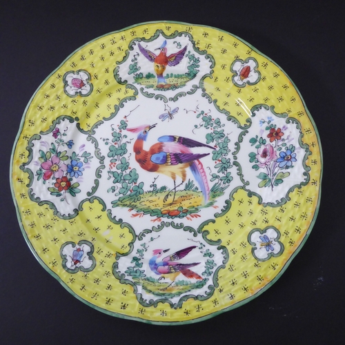 43 - Six porcelain cabinet plates in the Chelsea style (probably continental): white ground with yellow b... 