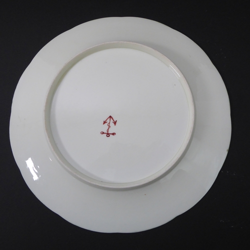 43 - Six porcelain cabinet plates in the Chelsea style (probably continental): white ground with yellow b... 