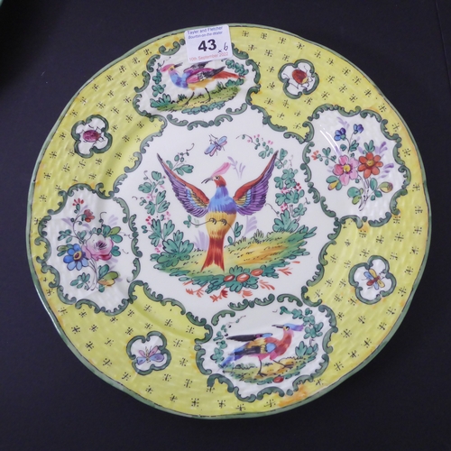 43 - Six porcelain cabinet plates in the Chelsea style (probably continental): white ground with yellow b... 