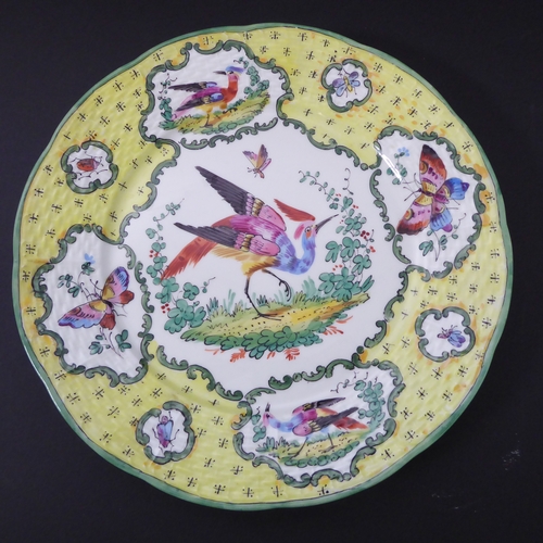 43 - Six porcelain cabinet plates in the Chelsea style (probably continental): white ground with yellow b... 