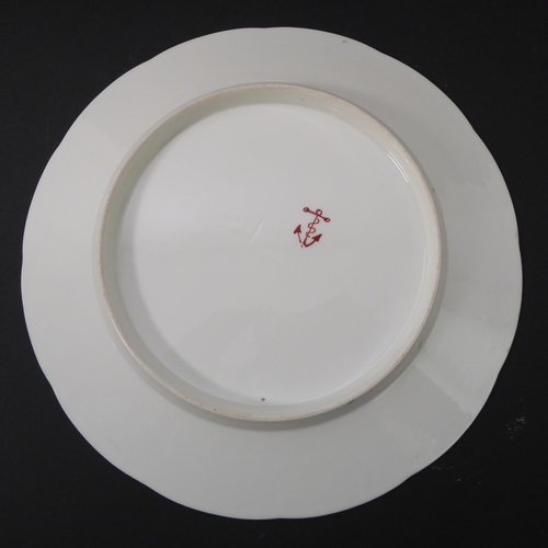 43 - Six porcelain cabinet plates in the Chelsea style (probably continental): white ground with yellow b... 