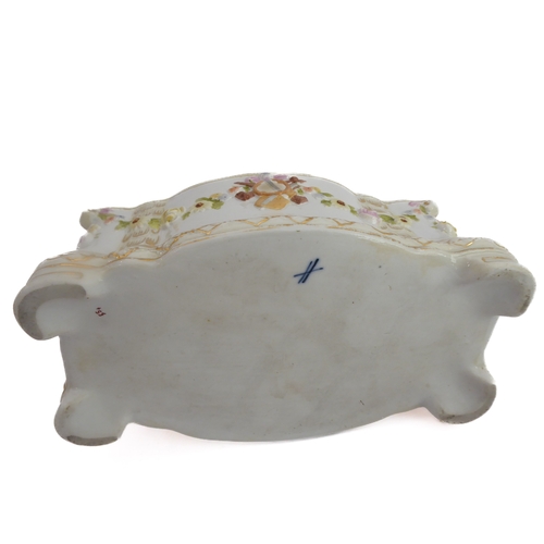 12 - A small ceramic group to include a late 19th century double vase by Moore modelled as flower encrust... 