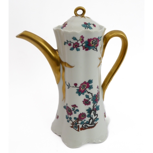 13 - A Haviland (France) Limoges fine porcelain coffee service comprising coffee pot of waisted reeded fo... 