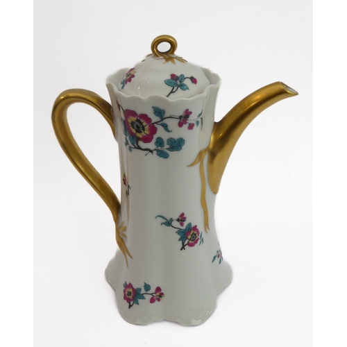 13 - A Haviland (France) Limoges fine porcelain coffee service comprising coffee pot of waisted reeded fo... 