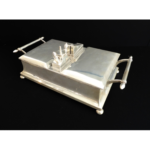 196 - A very fine and unusual thick gauge heavy, hallmarked-silver (weighted to base) smoker's desk stand:... 