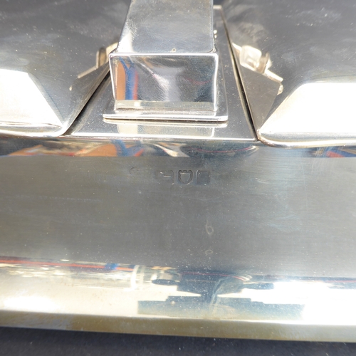 196 - A very fine and unusual thick gauge heavy, hallmarked-silver (weighted to base) smoker's desk stand:... 