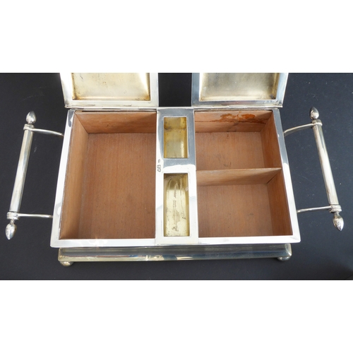 196 - A very fine and unusual thick gauge heavy, hallmarked-silver (weighted to base) smoker's desk stand:... 