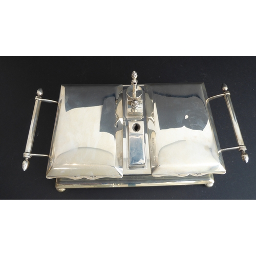 196 - A very fine and unusual thick gauge heavy, hallmarked-silver (weighted to base) smoker's desk stand:... 