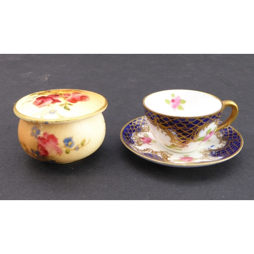 28 - Eleven miniature ceramics to include:
 a pair of 19th century Staffordshire-style recumbent lambs (1... 