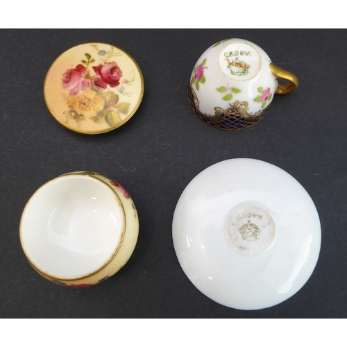 28 - Eleven miniature ceramics to include:
 a pair of 19th century Staffordshire-style recumbent lambs (1... 