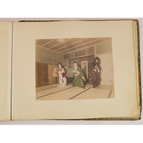 398 - A fascinating late 19th century Japanese folio of high-definition colour plates depicting figures, s... 
