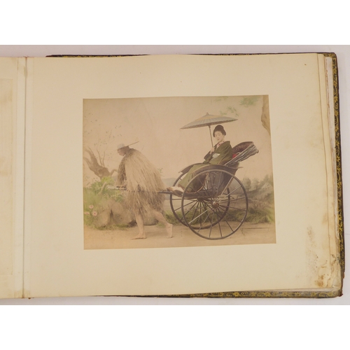 398 - A fascinating late 19th century Japanese folio of high-definition colour plates depicting figures, s... 