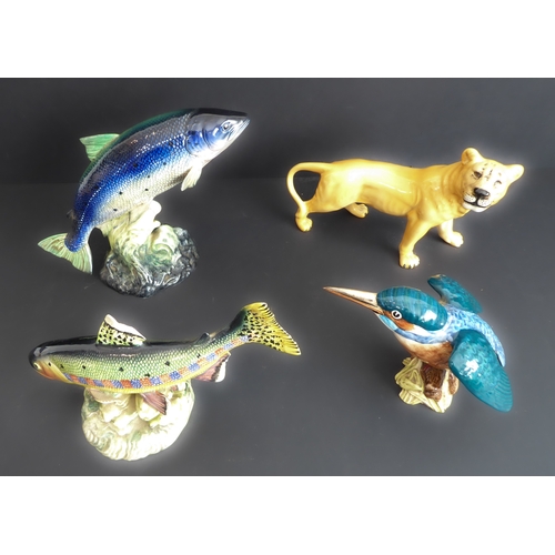 40 - A Beswick group of four: Atlantic Salmon (1233), Trout (1246) (both with printed and impressed marks... 
