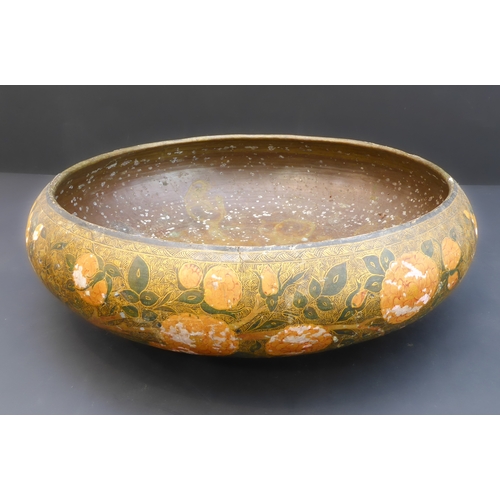 404 - A papier-mâché bowl hand-gilded and decorated with flowers to the exterior (probably Indian late 19t... 