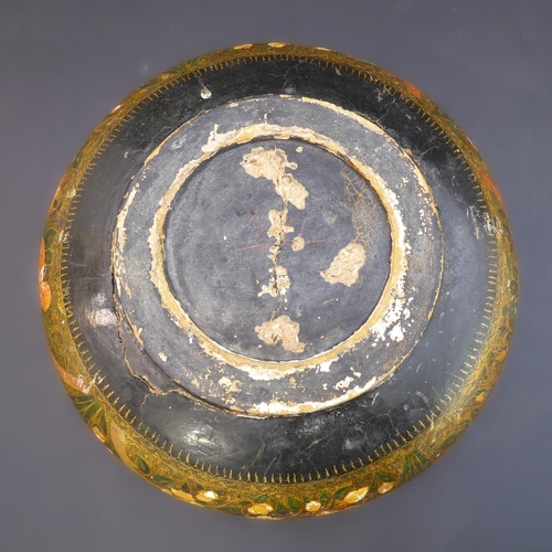 404 - A papier-mâché bowl hand-gilded and decorated with flowers to the exterior (probably Indian late 19t... 