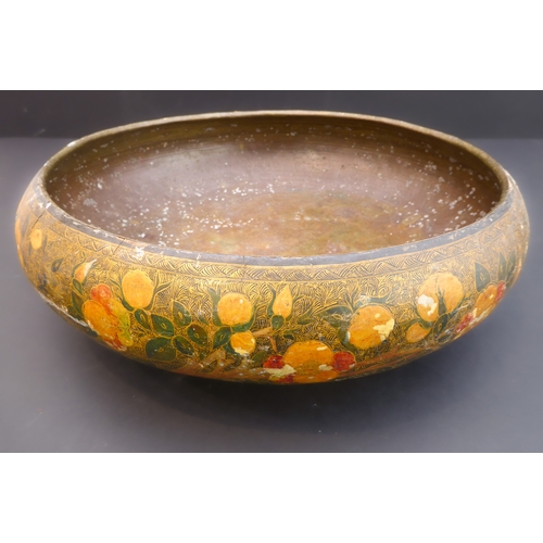 404 - A papier-mâché bowl hand-gilded and decorated with flowers to the exterior (probably Indian late 19t... 
