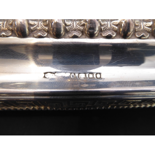 178 - A very fine hallmarked-silver desk stand: having a central urn with circular hinged lid, flanked by ... 