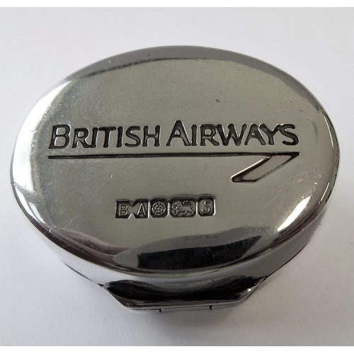179 - A heavy hallmarked silver oval box and hinged cover signed 'British Airways', the cover with a styli... 