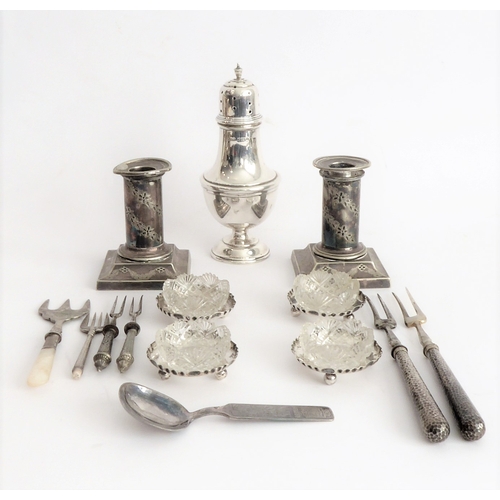 210 - A selection of silver and silver-plate to include a hallmarked-silver caster, a pair of dwarf silver... 