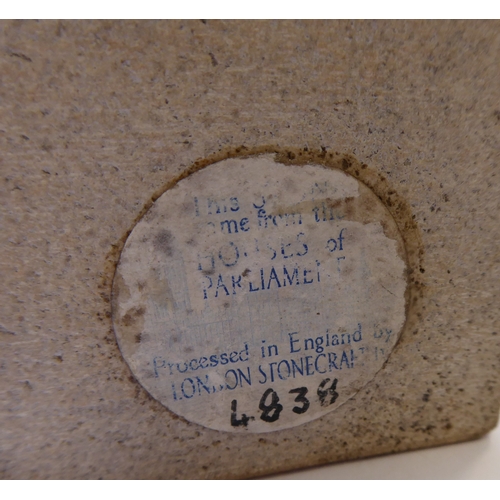 367 - An unusual pair of heavy Portland stone bookends made from stone from the Houses of Parliament after... 