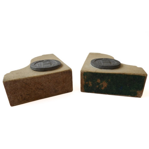 367 - An unusual pair of heavy Portland stone bookends made from stone from the Houses of Parliament after... 