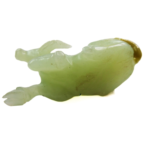 400 - A Qing Dynasty carved Chinese celadon jade model of a recumbent water buffalo (6.5cm), together with... 