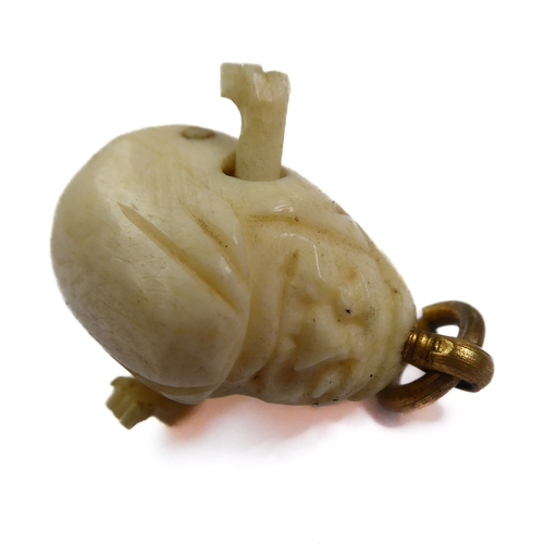 400 - A Qing Dynasty carved Chinese celadon jade model of a recumbent water buffalo (6.5cm), together with... 