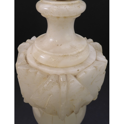 403 - An early 20th century carved onyx table lamp (37cm high excluding brass electrical fitting)