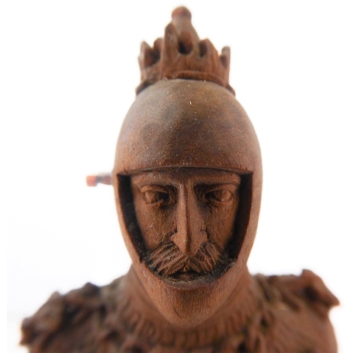 407 - A finely carved wooden figure model of a high-ranking knight in full armour, coronet upon his head (... 