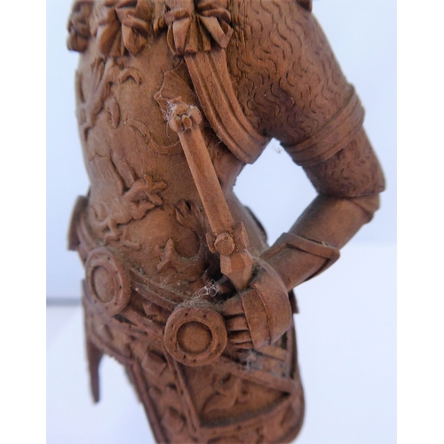 407 - A finely carved wooden figure model of a high-ranking knight in full armour, coronet upon his head (... 