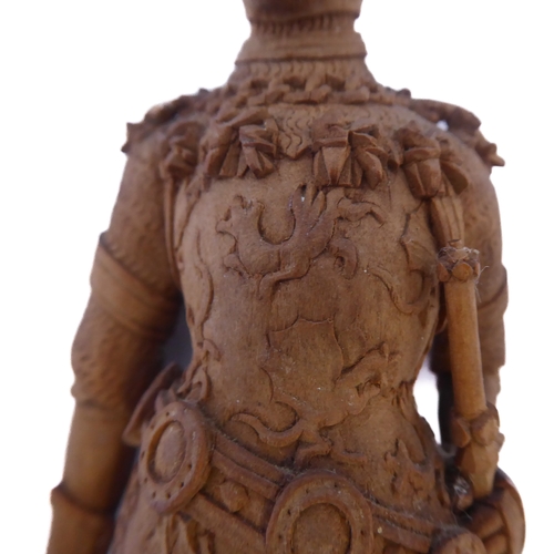 407 - A finely carved wooden figure model of a high-ranking knight in full armour, coronet upon his head (... 