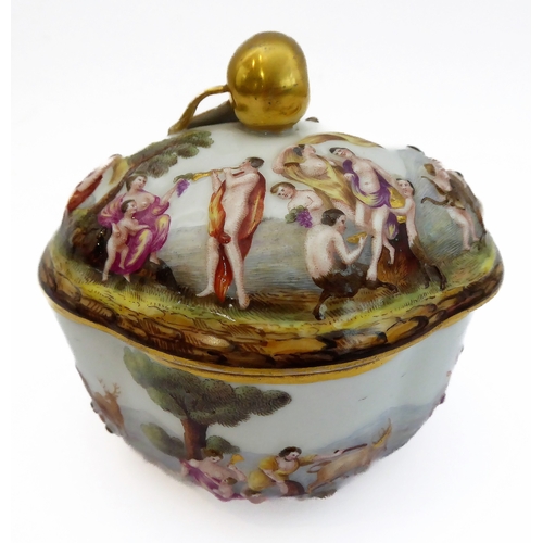 50A - A late 19th century quatrefoil-shaped, continental porcelain box and cover in Capo di Monte style: h... 