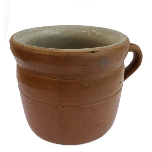 55 - Seven salt-glazed stoneware ale tankards each with ribbed strap handles, together with a Doulton Lam... 