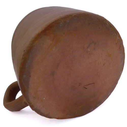 55 - Seven salt-glazed stoneware ale tankards each with ribbed strap handles, together with a Doulton Lam... 