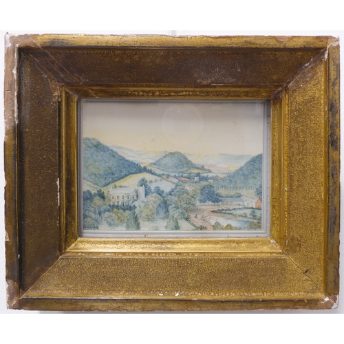 365 - 19th century English School - Miniature prospect of a country house in a hilly landscape, period gil... 