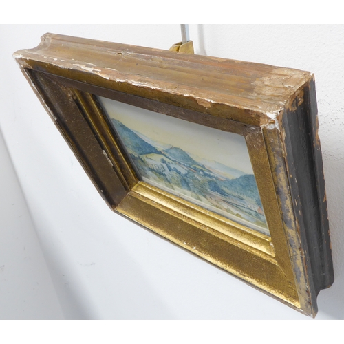 365 - 19th century English School - Miniature prospect of a country house in a hilly landscape, period gil... 