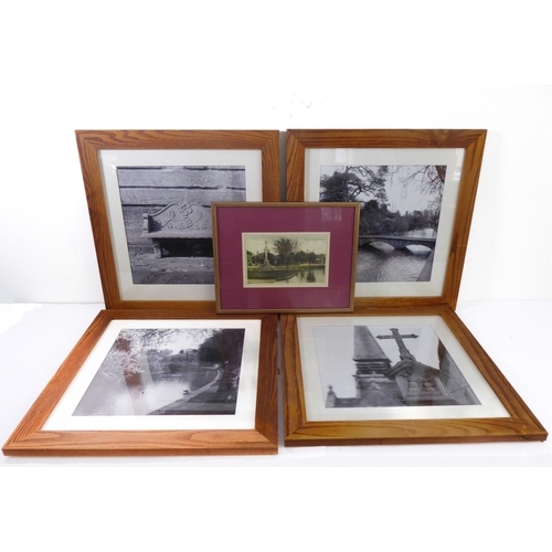399 - A set of four wooden framed and glazed black & white photographs relating to Bourton-on-the-Water in... 
