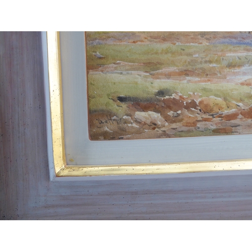 477 - CLAUDE HAYER - A lone rider with his dog on a moor, watercolour, signed (17 x 23½; 43.5 x 59.5cm). P... 