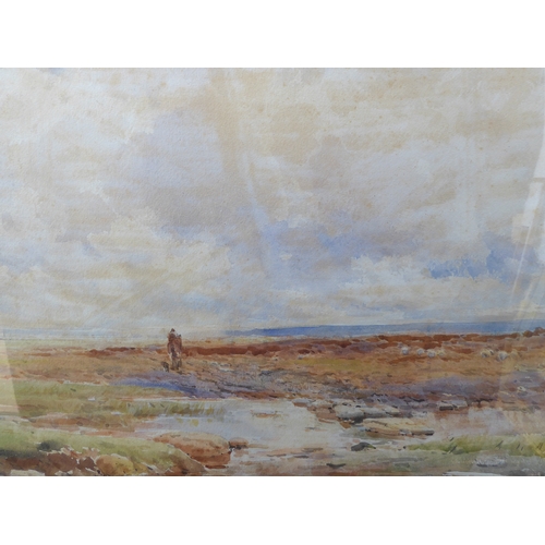 477 - CLAUDE HAYER - A lone rider with his dog on a moor, watercolour, signed (17 x 23½; 43.5 x 59.5cm). P... 