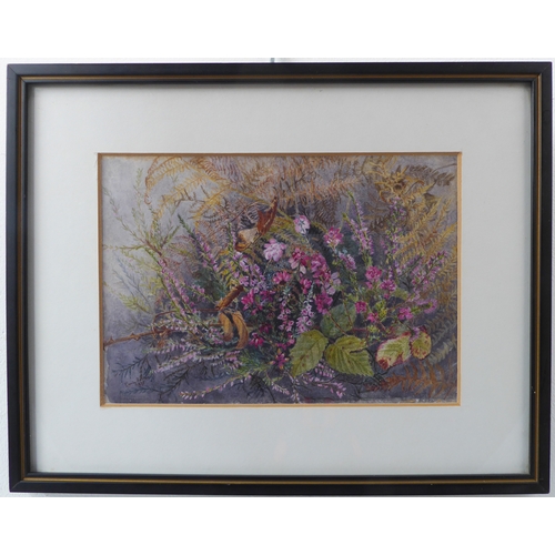 482 - EMILY BOLTON (19th century), a watercolour study of ferns, leaves and various flowers, signed and da... 