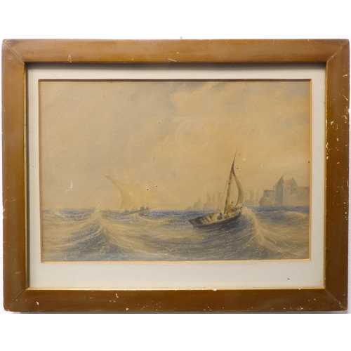 483 - Style of CHARLES BENTLEY - Fishing boats in a swell, watercolour (6¼ x 9¼in; 15.5 x 23.5cm). Acidic ... 